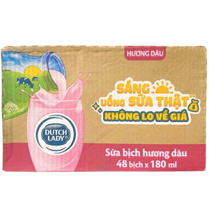 Sữa tươi tiệt trùng Dutch Lady Cô Gái Hà Lan hương dâu 180ml - thùng 48 hộp