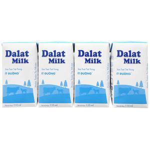 Sữa tươi tiệt trùng Dalat Milk ít đường lốc 4 hộp x 110ml