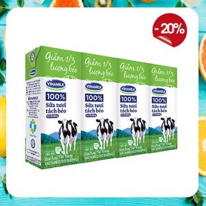 Sữa tươi tiệt trùng tách béo Vinamilk có đường lốc 4 hộp x 180ml