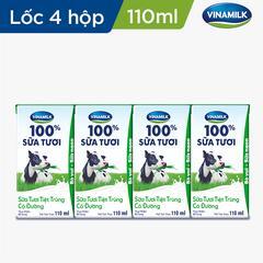 Sữa tươi tiệt trùng Vinamilk 100% 110ml - 4 hộp/ vỉ