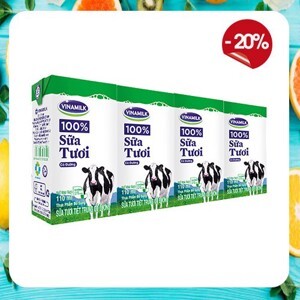 Sữa tươi tiệt trùng Vinamilk 100% 180ml - 4 hộp/ vỉ