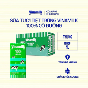 Sữa tươi tiệt trùng Vinamilk có đường thùng 12 hộp x 1L