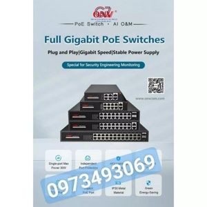 Switch poe 16 port ONV H1016PLS 16x10/100M PoE port + 2 uplink port