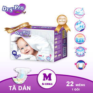 Tã bỉm dán Dry-Pro siêu mềm nhập khẩu Malaysia size M (6kg - 10kg) - Gói 22 miếng