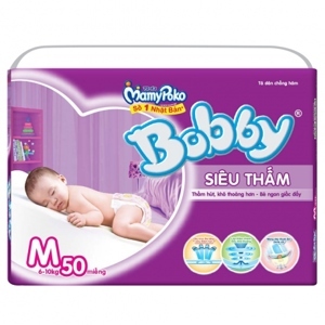 Tã dán Bobby Fresh siêu thấm size M50 miếng (trẻ từ 6 - 10kg)