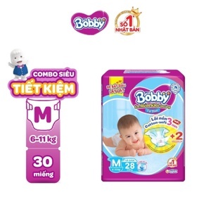 Tã dán Bobby Fresh siêu thấm size M 28 miếng (trẻ từ 6 - 10kg)