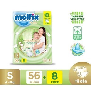 Tã dán Molfix thiên nhiên size S 56 miếng (cho bé 4 - 8kg)