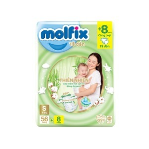 Tã dán Molfix thiên nhiên size S 56 miếng (cho bé 4 - 8kg)