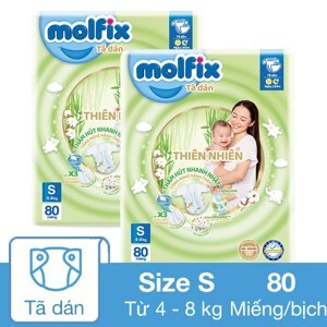 Tã dán Molfix thiên nhiên size S 80 miếng (cho bé 4 - 8kg)