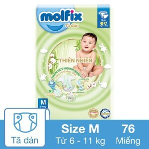 Tã dán Molfix thiên nhiên size M 76 miếng (cho bé 6 - 11kg)