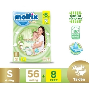 Tã dán Molfix thiên nhiên size S 56 miếng (cho bé 4 - 8kg)