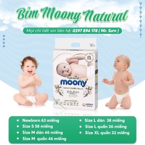 Tã dán Moony Natural Newborn NB63 - 63 miếng (cho bé dưới 5kg)