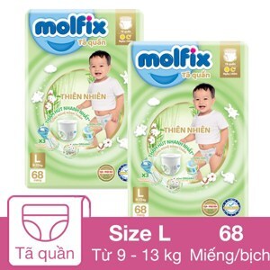 Tã quần Molfix thiên nhiên size L 68 miếng (cho bé 9 - 13kg)