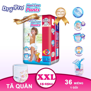 Tã/bỉm quần Dry-Pro siêu thấm hút Malaysia size XXL (15kg - 25kg) - Gói 14 miếng