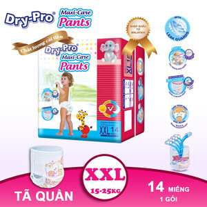 Tã/bỉm quần Dry-Pro siêu thấm hút Malaysia size XXL (15kg - 25kg) - Gói 14 miếng
