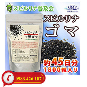 Tảo xoắn Spirulina vừng đen làm đen mượt tóc, đẹp da - 1800 viên