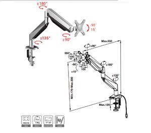Tay treo màn hình màu bạc Hafele 818.70.930