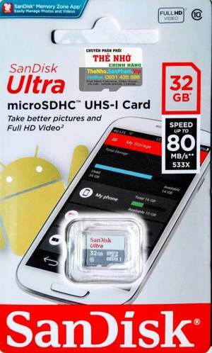 Thẻ nhớ MicroSDHC SanDisk Ultra - 32GB , 80 MB/s