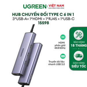 Thiết bị mở rộng 6 in 1 USB Type-C to HDMI/ Hub USB 3.0/ Audio 3.5mm/ Sạc PD  Ugreen 80132