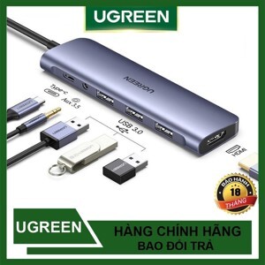 Thiết bị mở rộng 6 in 1 USB Type-C to HDMI/ Hub USB 3.0/ Audio 3.5mm/ Sạc PD  Ugreen 80132