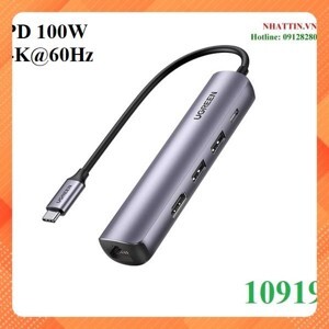 Thiết bị mở rộng USB Type-C to HDMI 4k@30Hz/ USB 3.0/ Lan Gigabit/ PD 100W Ugreen 10919