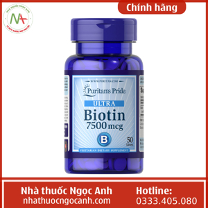 Thực phẩm hỗ trợ da, tóc, móng Ultra Biotin 7500mcg Puritan's Pride 50 Viên Của Mỹ