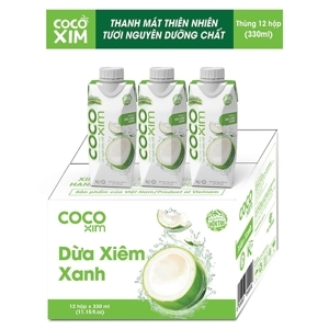 Thùng 12 hộp nước dừa xiêm xanh Cocoxim 330ml