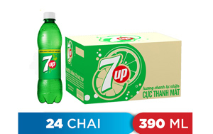 Thùng 24 chai nước ngọt 7 Up vị chanh 390ml