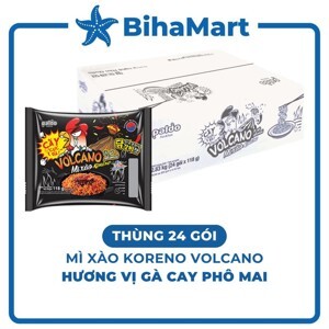 Thùng 24 gói mì xào Koreno Volcano vị gà phô mai 118g