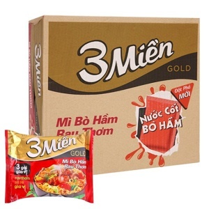 Thùng 30 gói mì 3 Miền Gold bò hầm rau thơm 75g