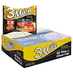 Thùng 30 gói mì 3 Miền Gold tôm chua cay đặc biệt 75g