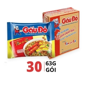 Thùng 30 gói mì Gấu Đỏ tôm và gà 63g