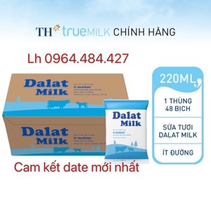 Thùng 48 bịch sữa tươi tiệt trùng ít đường Dalat Milk 220ml