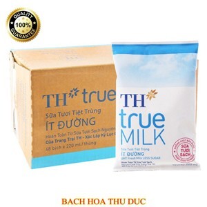 Thùng 48 bịch sữa tươi tiệt trùng ít đường TH true MILK 220ml