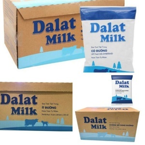 Thùng 48 bịch sữa tươi tiệt trùng có đường Dalat Milk 220ml