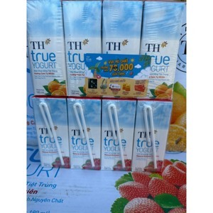 Thùng 48 hộp sữa chua uống hương dâu TH True Yogurt 180ml