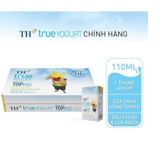 Thùng 48 hộp sữa chua uống hương dâu chuối và lúa mạch TH True Yogurt Top Kid 110ml