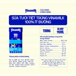 Thùng 48 hộp sữa tươi ít đường Vinamilk 100% Sữa Tươi 110ml