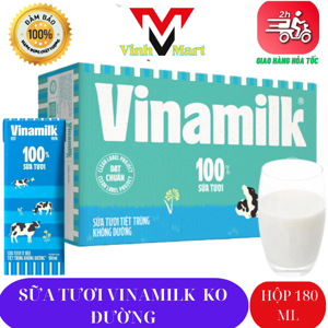 Thùng 48 hộp sữa tươi không đường Vinamilk 100% Sữa Tươi 180ml