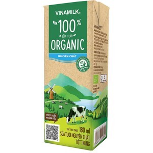 Thùng 48 hộp sữa tươi nguyên chất không đường Vinamilk 100% Organic 180ml