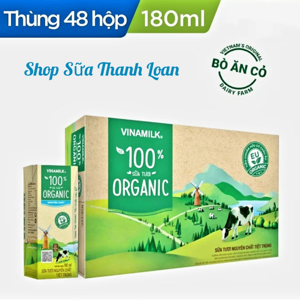 Thùng 48 hộp sữa tươi nguyên chất không đường Vinamilk 100% Organic 180ml