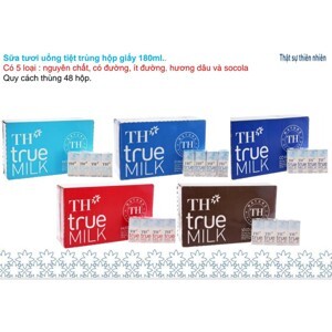 Thùng 48 hộp sữa tươi tiệt trùng hương dâu TH true MILK 180ml