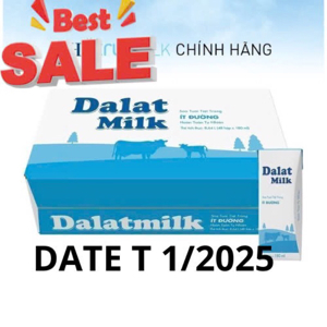 Thùng 48 hộp sữa tươi tiệt trùng ít đường Dalat Milk 180ml