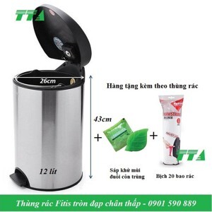 Thùng rác đạp tròn nhỏ Fitis RPS1-901 inox mờ 12L