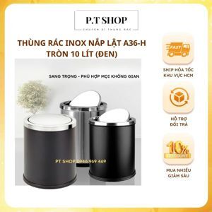 Thùng rác Inox tròn nắp lật văn phòng Nhân Long A36-H