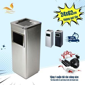 Thùng rác Inox vuông gạt tàn Nhân Long A34-B