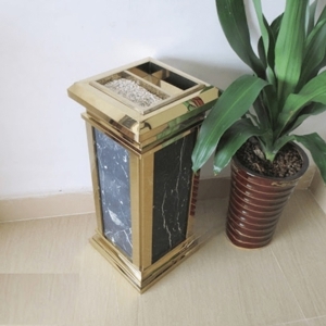 Thùng rác mạ vàng đá hoa cương A16(Inox vàng, đá) (TLJA16Z1)