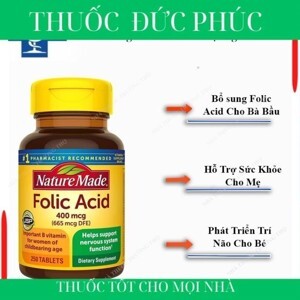 Thuốc bổ Folic Acid Nature Made - 400mcg, 250 viên