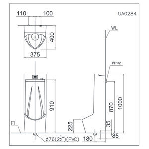 Tiểu nam đặt sàn Caesar U0284 (Chưa có van xả)