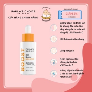 Tinh chất tăng cường làm sáng da ngăn ngừa lão hóa chứa Vitamin C Paula's Choice C15 Super Booster 20ml